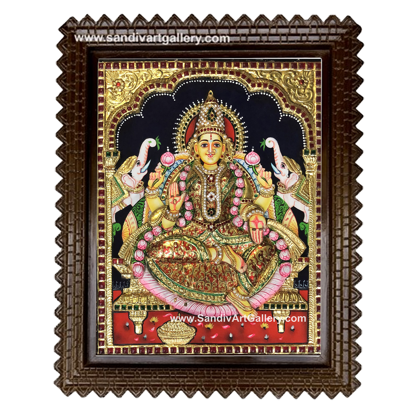 Gaja Lakshmi 3D Embossed Tanjore Painting