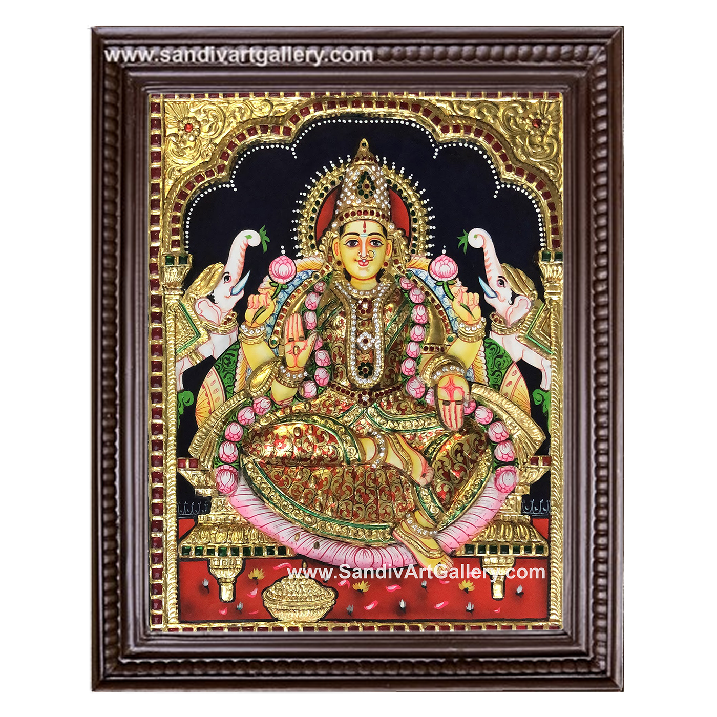 Gaja Lakshmi 3D Embossed Tanjore Painting