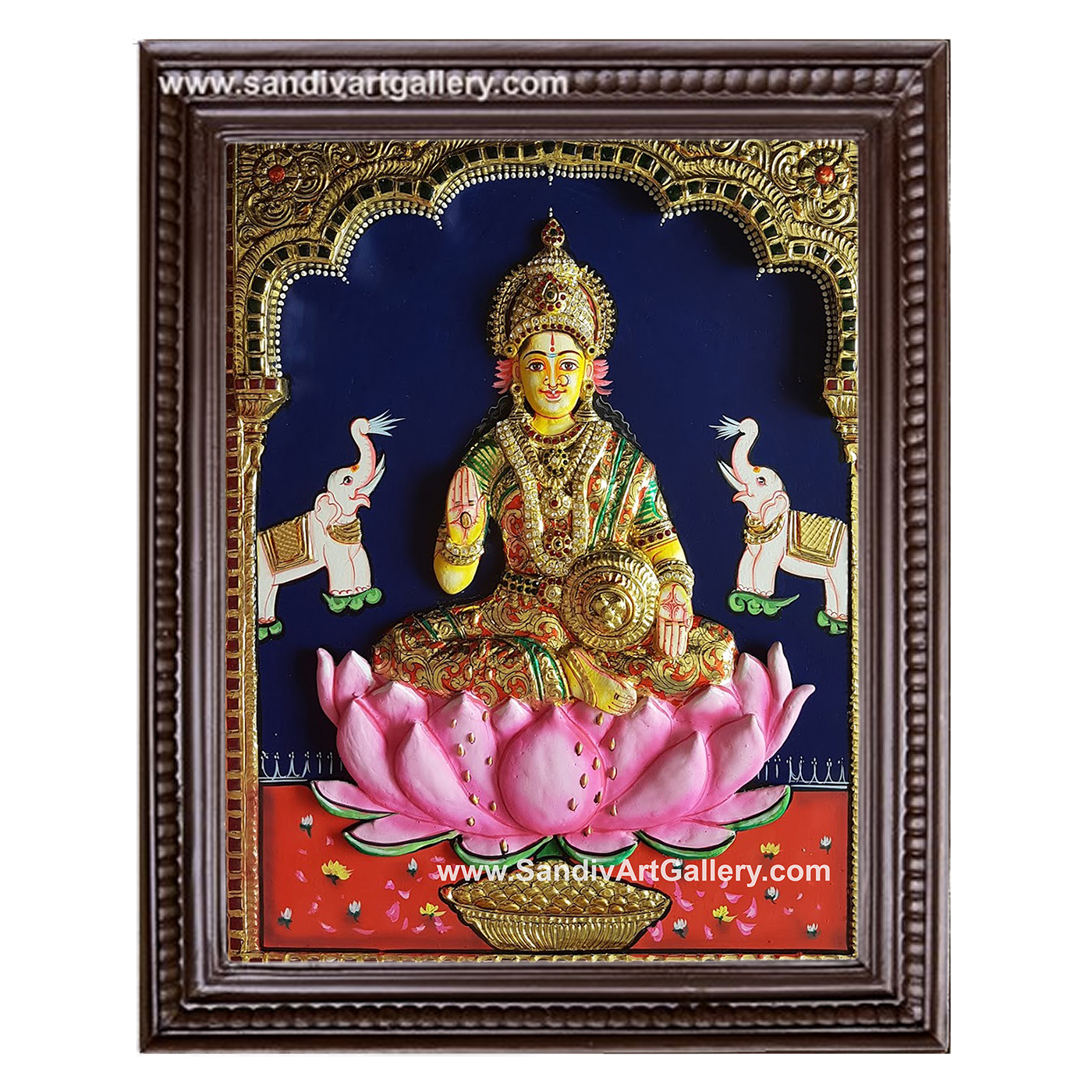 Gaja Lakshmi on Lotus 3D Embossed Tanjore Painting