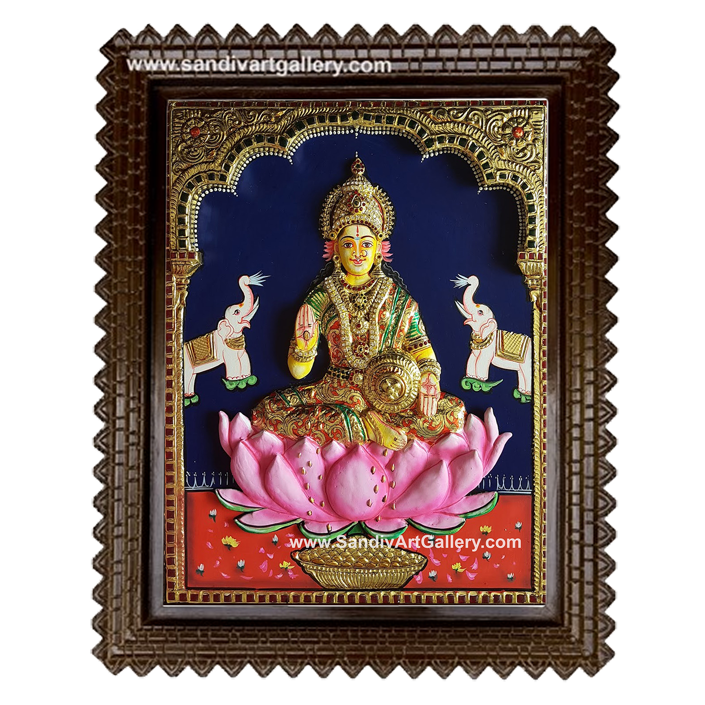 Gaja Lakshmi on Lotus 3D Embossed Tanjore Painting