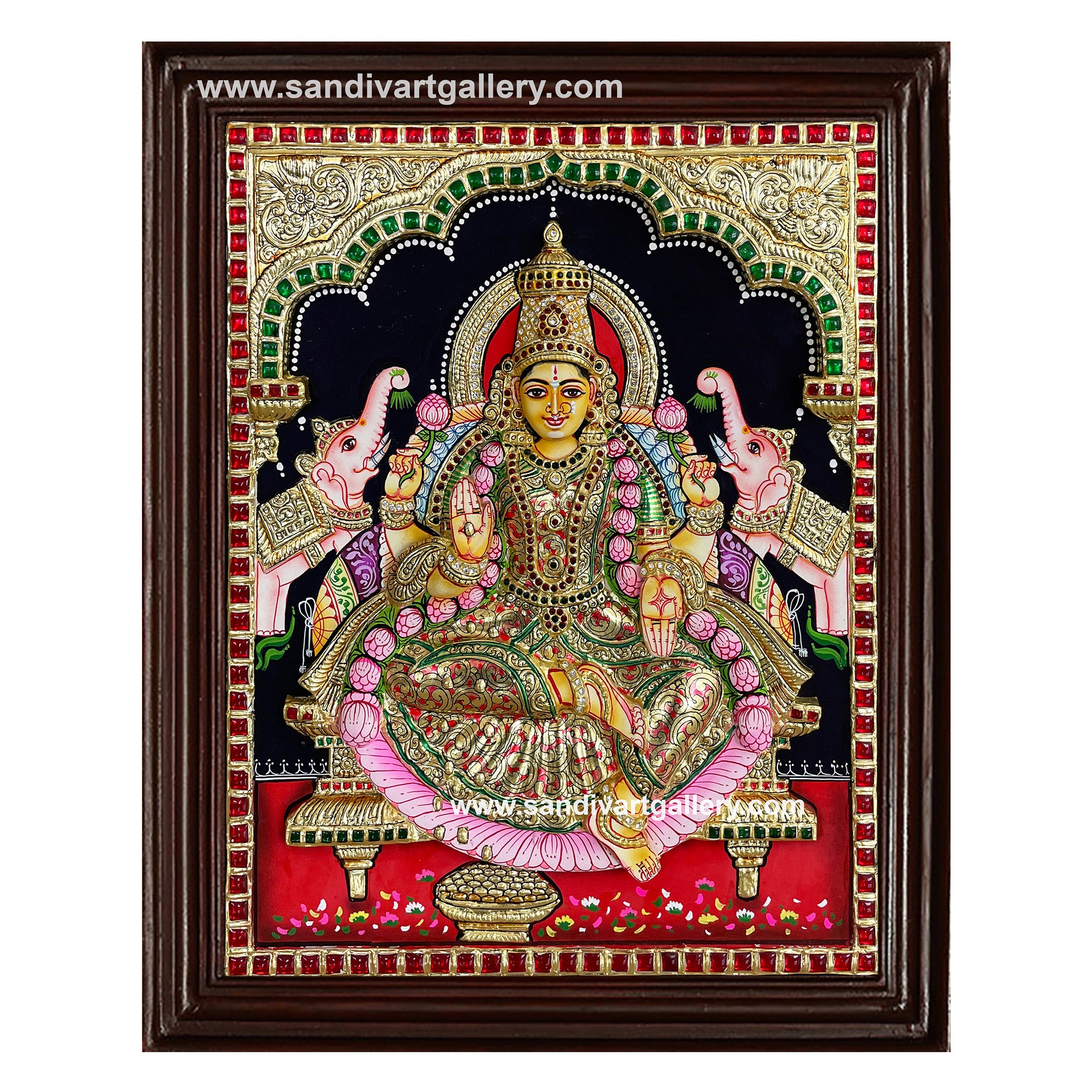 Gaja Lakshmi on Lotus 3D Embossed Tanjore Painting
