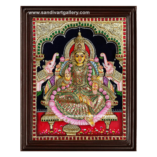 Gaja Lakshmi on Lotus 3D Embossed Tanjore Painting