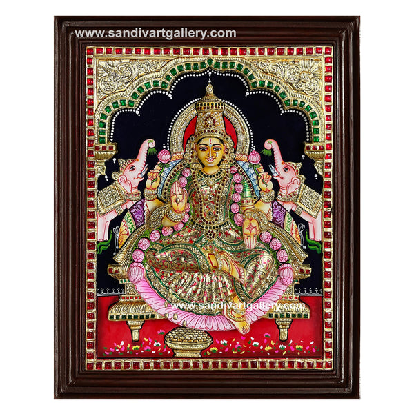Gaja Lakshmi on Lotus 3D Embossed Tanjore Painting