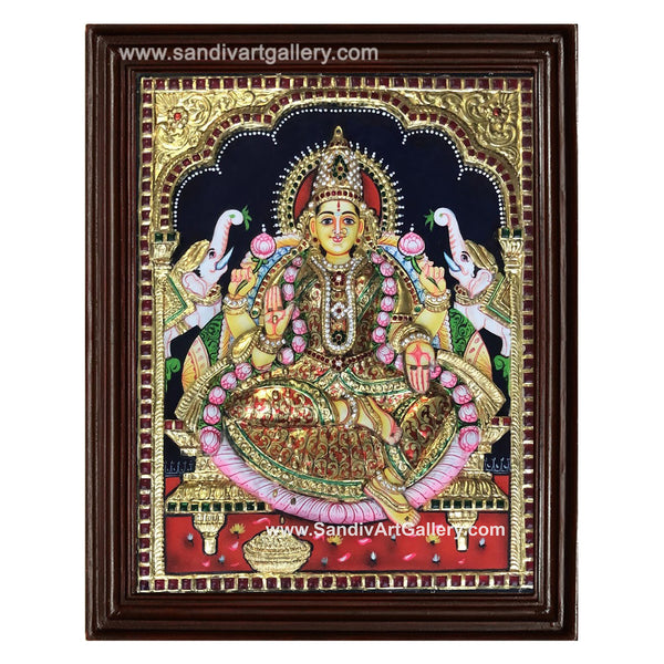 Gaja Lakshmi 3D Super Embossed Tanjore Painting1