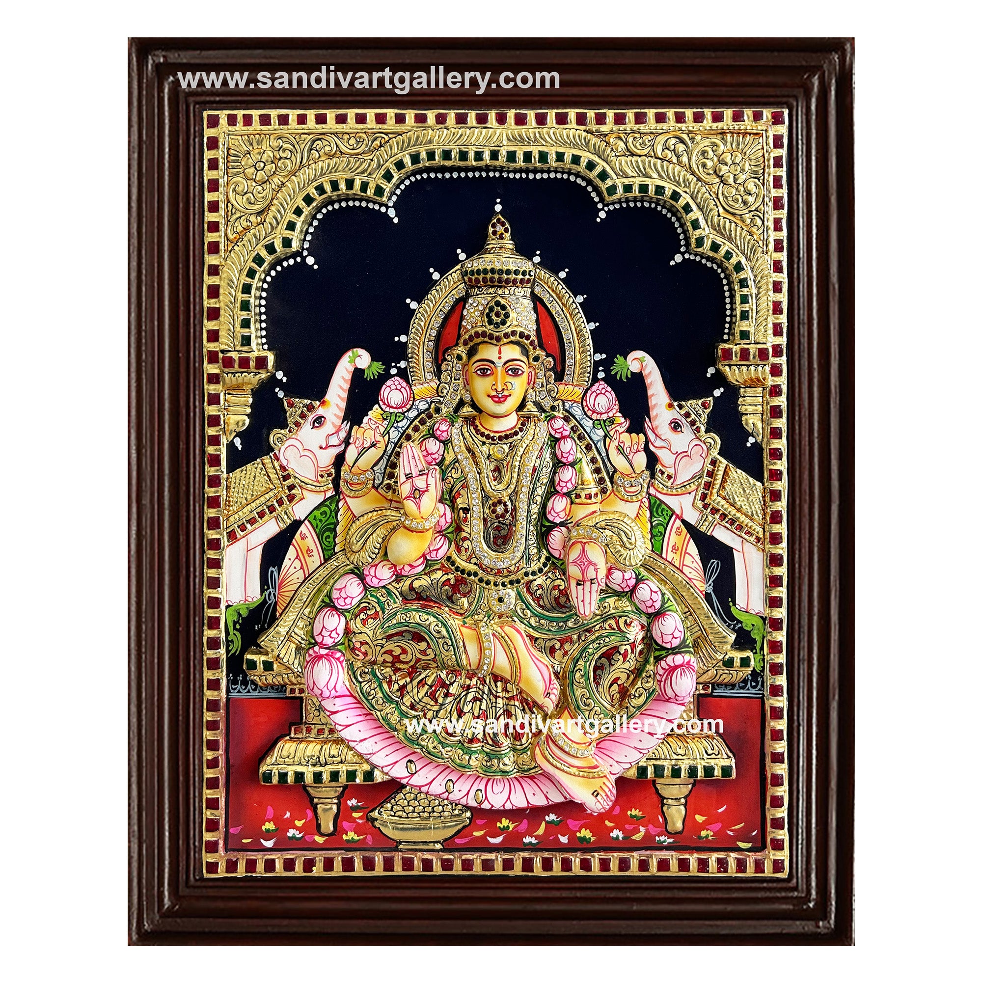 Gaja Lakshmi 3D Super Embossed Tanjore Painting1