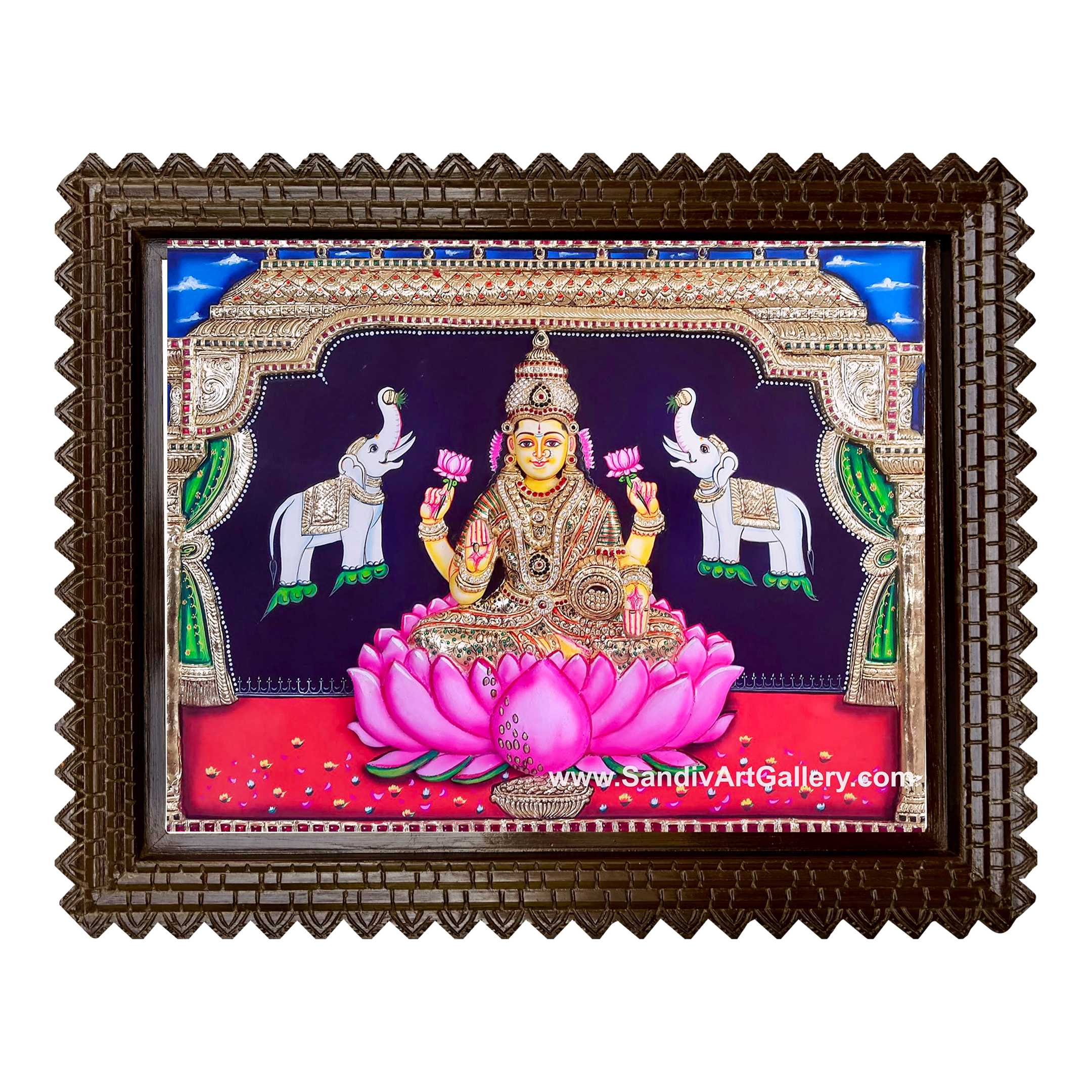 Lakshmi with Elephants 3D Super Embossed Tanjore Painting