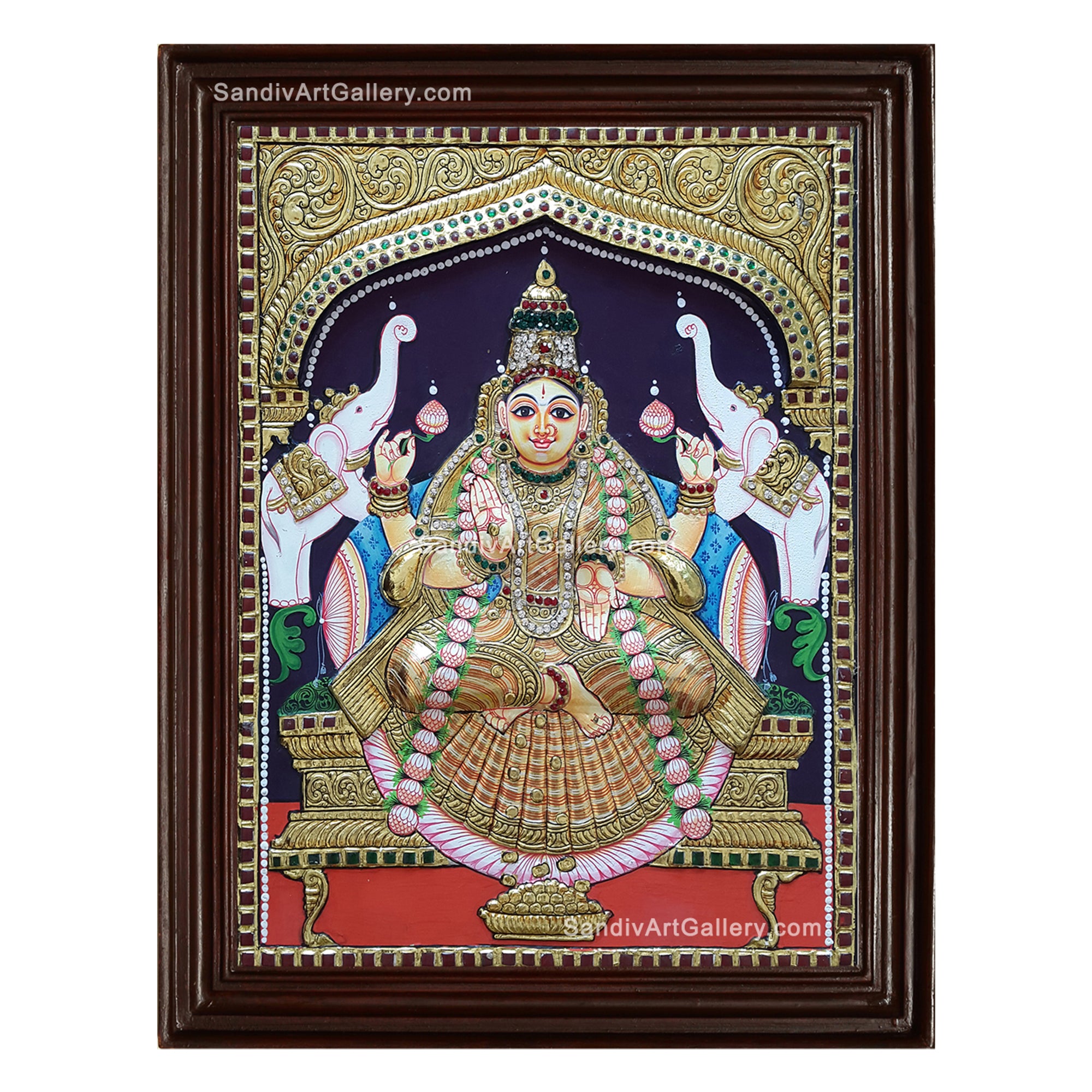 Lakshmi on Lotus 3D Super Embossed Tanjore Painting