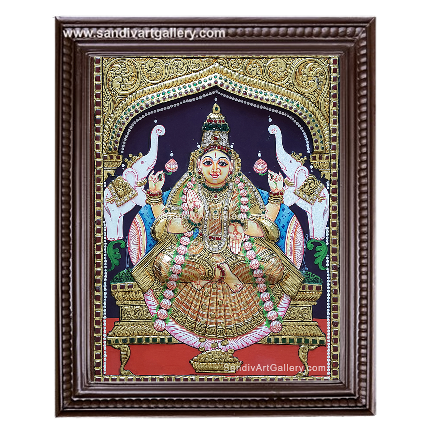 Lakshmi on Lotus 3D Super Embossed Tanjore Painting