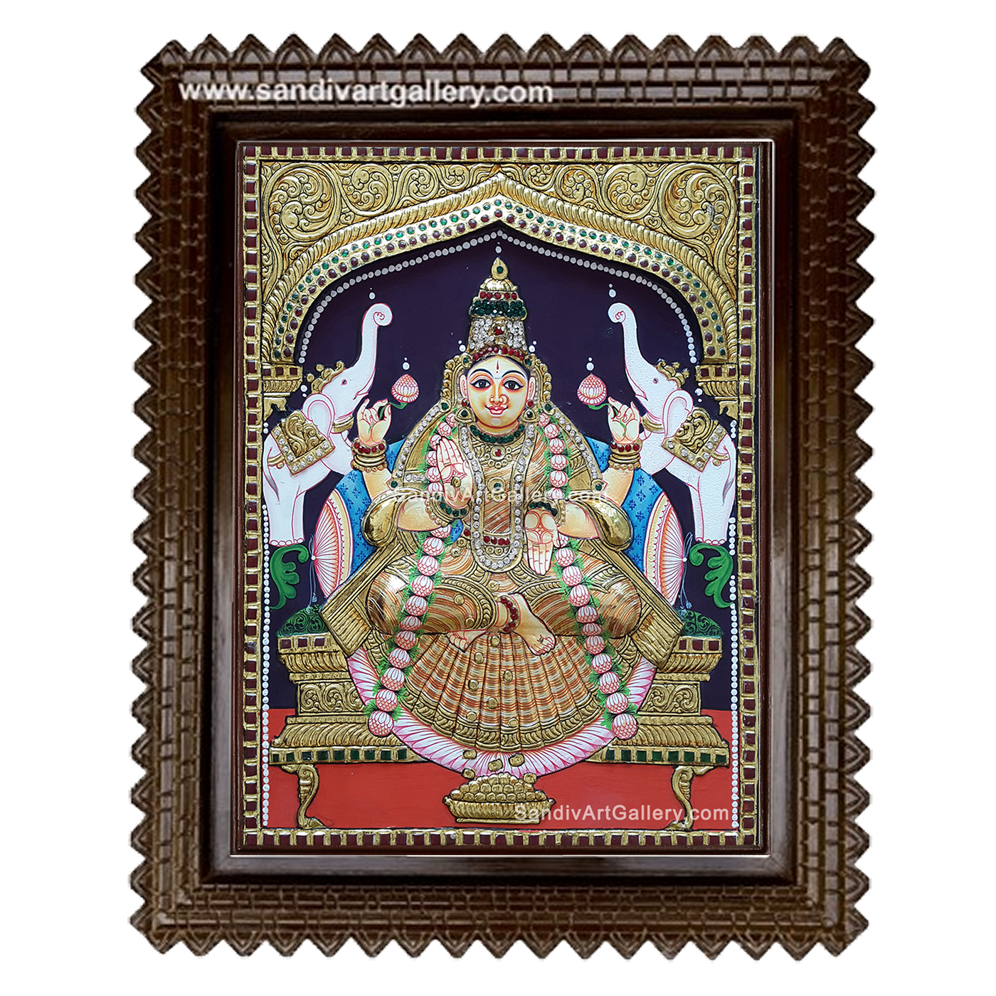 Lakshmi on Lotus 3D Super Embossed Tanjore Painting
