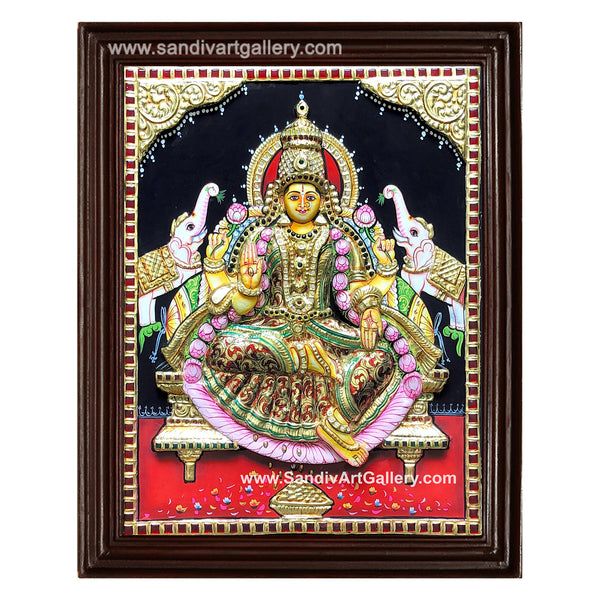 Lakshmi on Lotus 3D Super Embossed Tanjore Painting