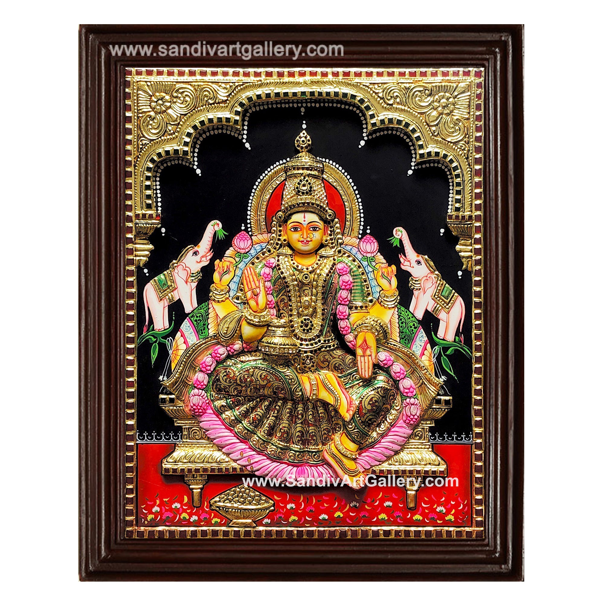 Gaja Lakshmi 3D Embossed Tanjore Painting3