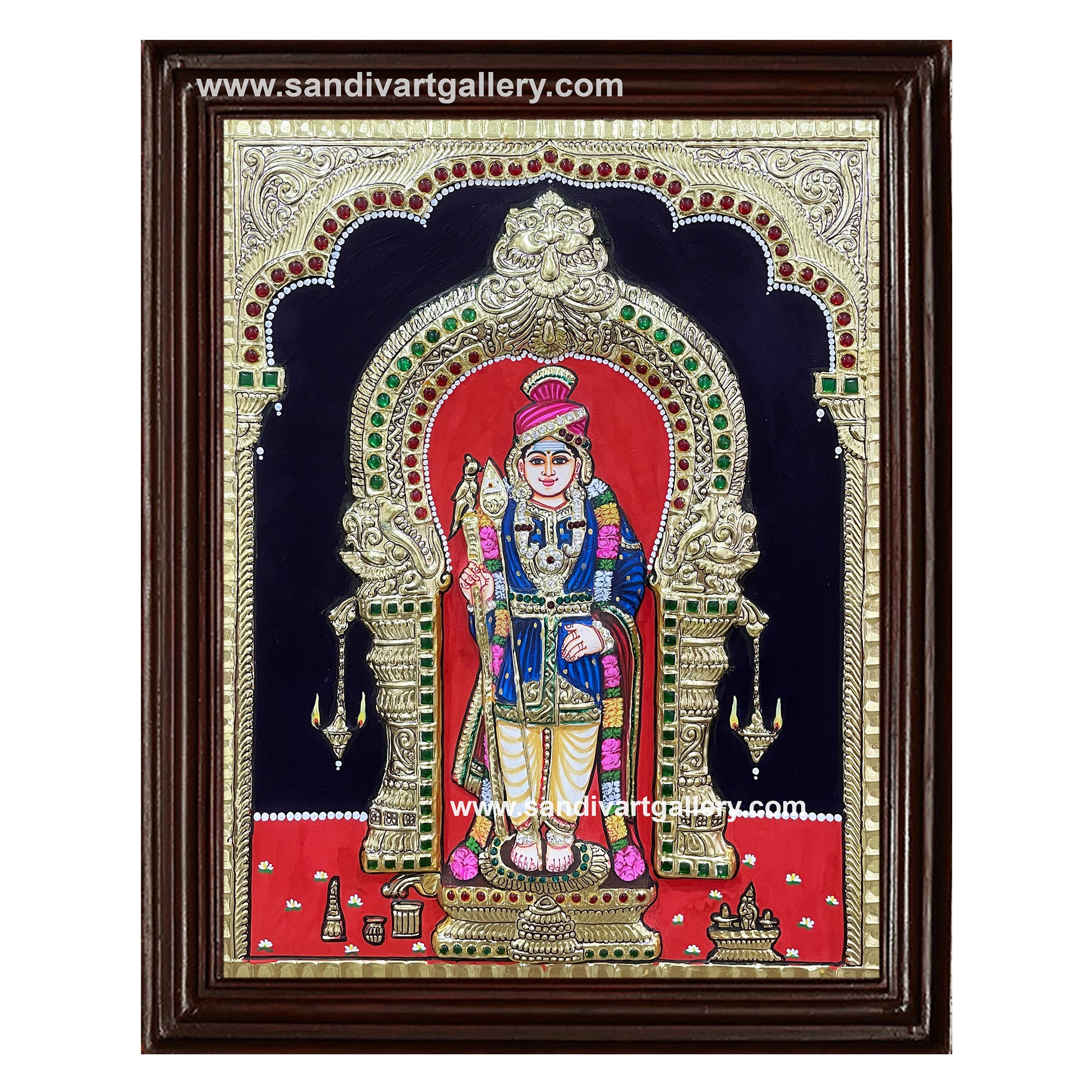 Palani Raja Alangara Murugan Semi Embossed Tanjore Painting