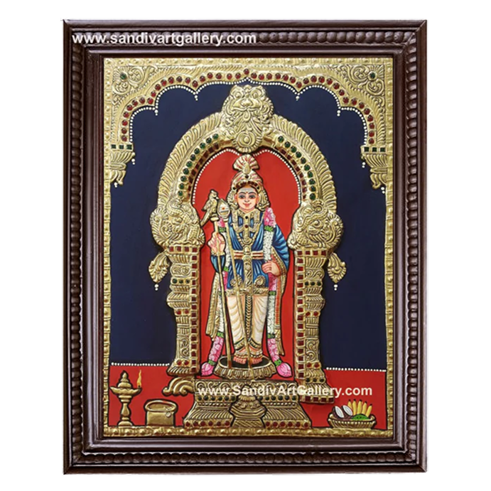 Palani Raja Alangara Murugan Semi Embossed Tanjore Painting