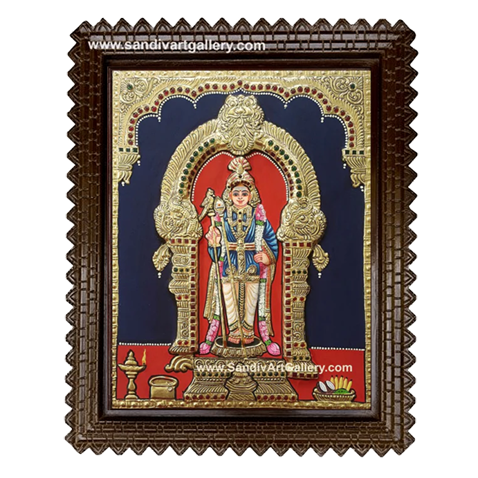 Palani Raja Alangara Murugan Semi Embossed Tanjore Painting