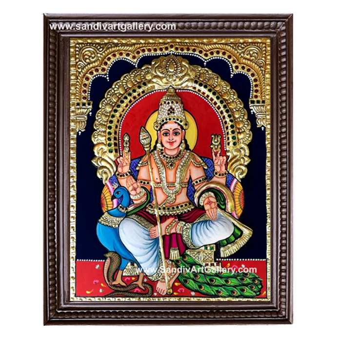 Murugan with Peacock Semi Embossed Tanjore Painting