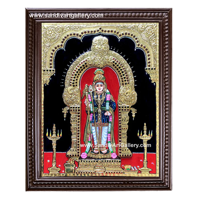 Palani Raja Alankara Murugan Semi Embossed Tanjore Painting