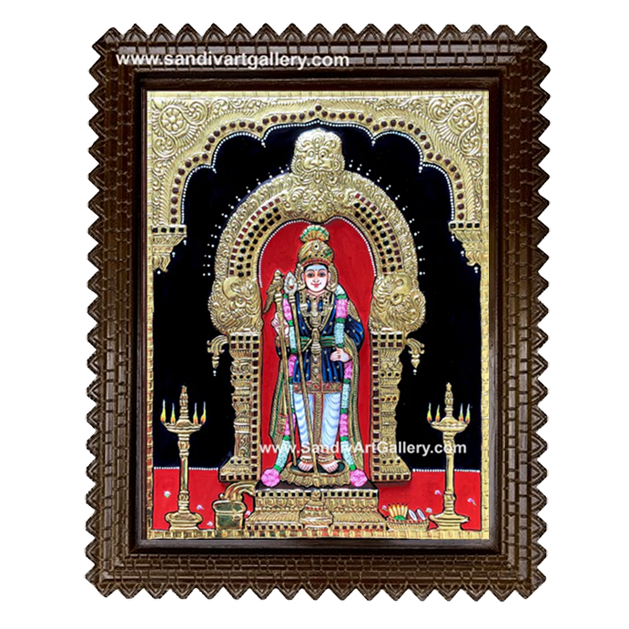 Palani Raja Alankara Murugan Semi Embossed Tanjore Painting
