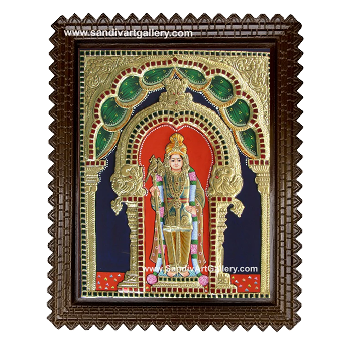 Palani Raja Alakara Murugan 2D Embossed Tanjore Painting