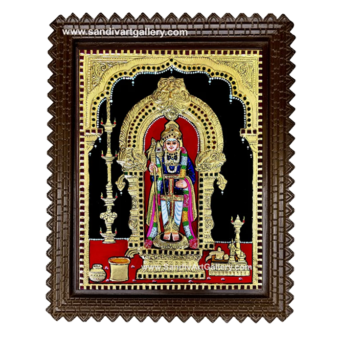 Murugan in Raja Alangaram Double Embossed Tanjore Painting