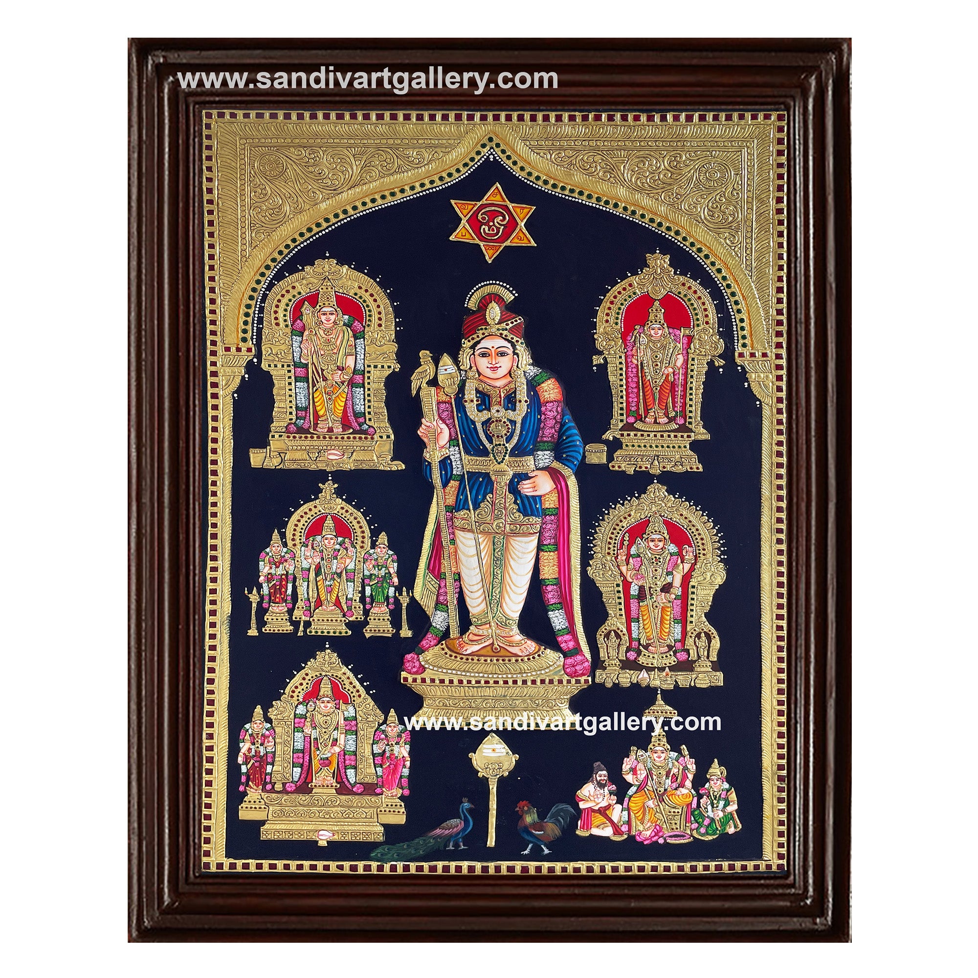 Murugar with arupadaiveedu Tanjore Painting