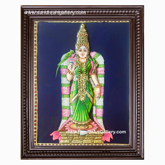 Meenakshi Amman Semi Embossed Tanjore Painting