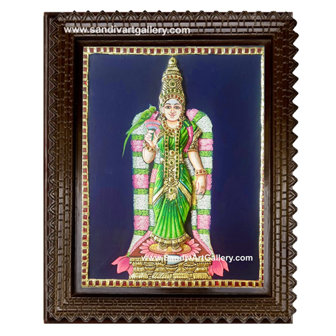 Meenakshi Amman Semi Embossed Tanjore Painting