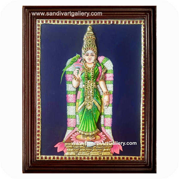 Meenakshi Amman Semi Embossed Tanjore Painting