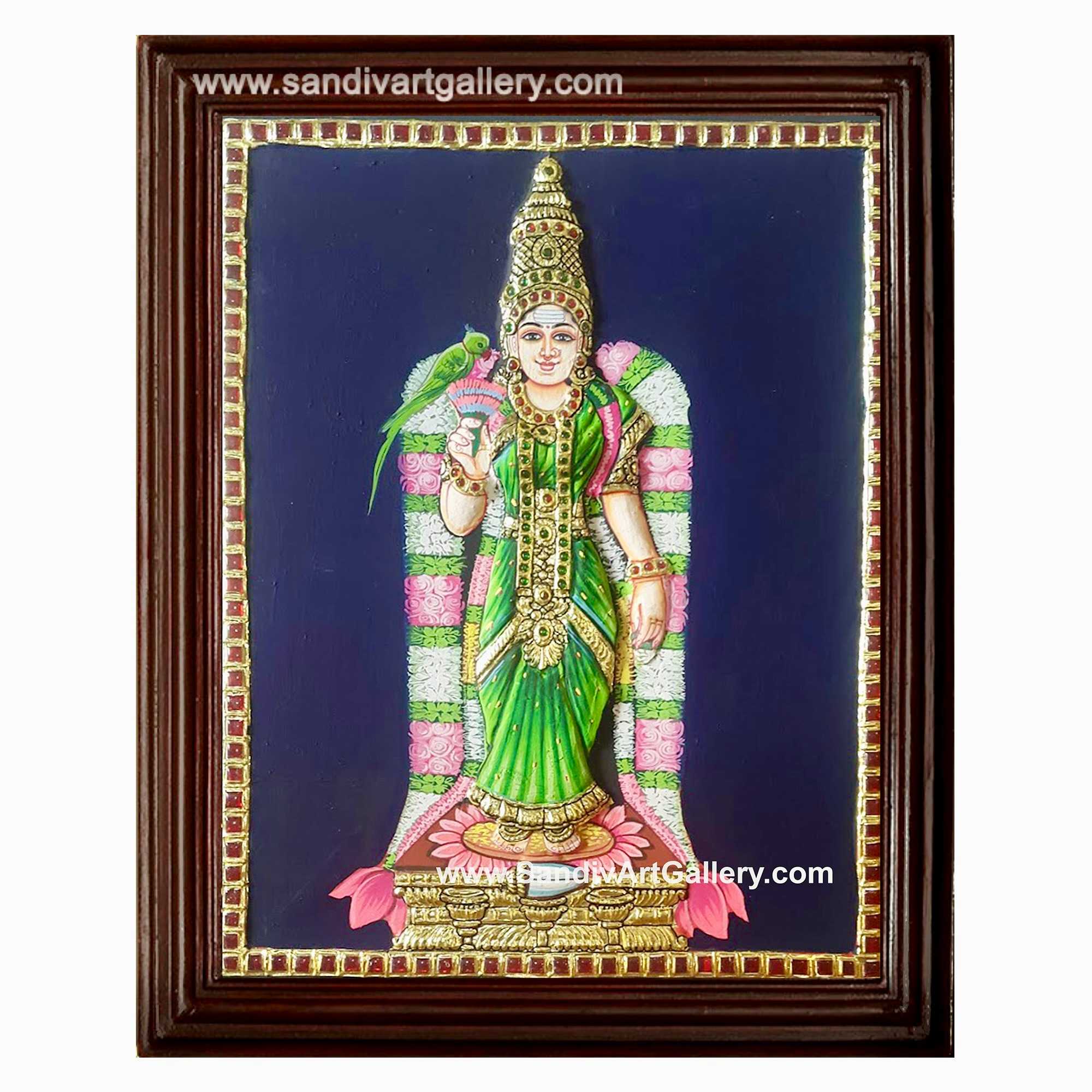 Meenakshi Amman Semi Embossed Tanjore Painting
