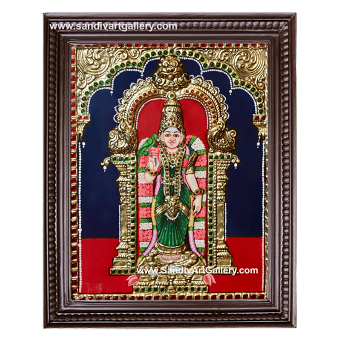 Madurai Meenakashi Amman 2D Embossed Tanjore Painting