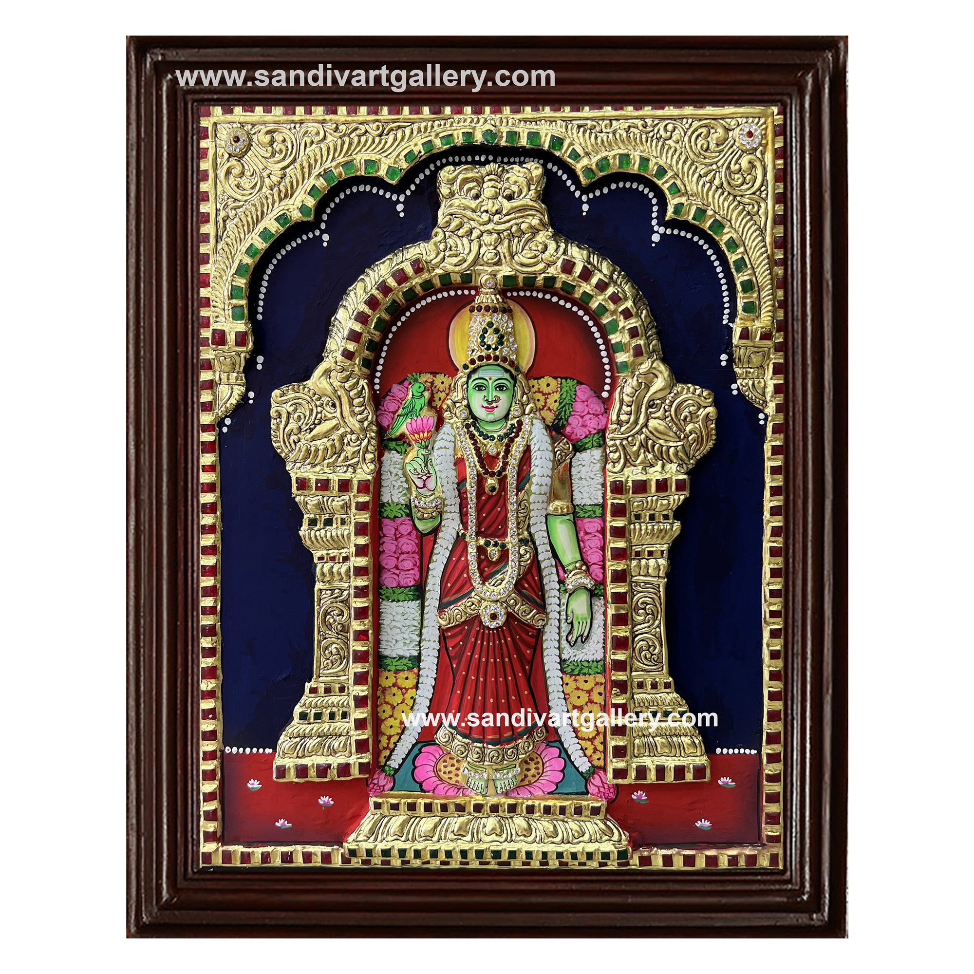 Madurai Meenakshi Amman 3D Embossed Tanjore Painting