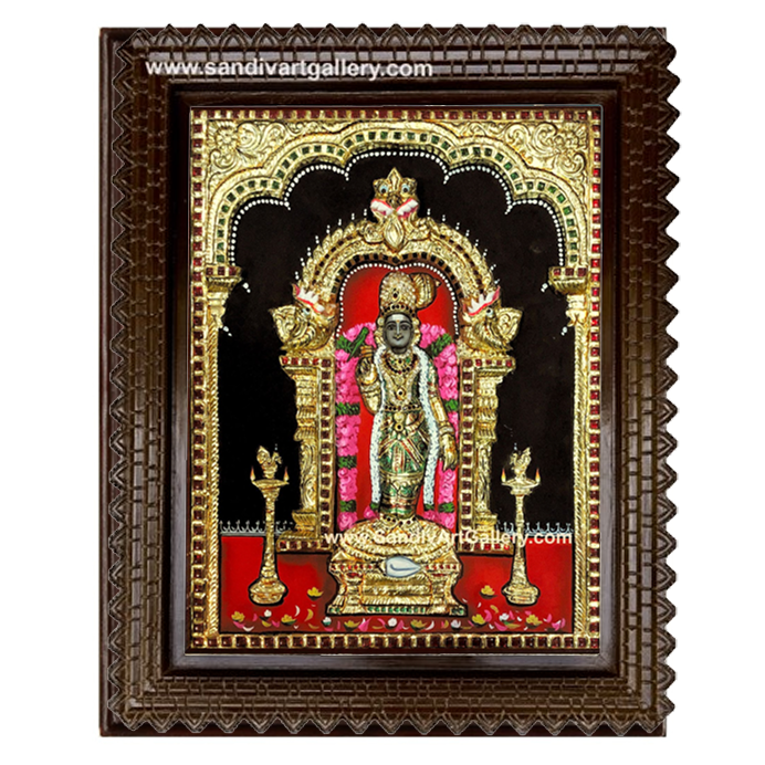 Meenakshi Amman 3D Embossed Tanjore Painting