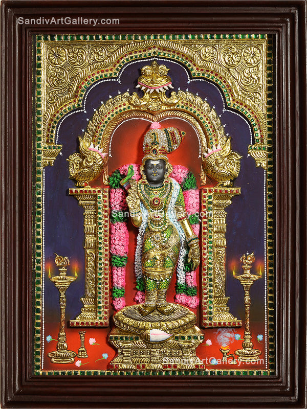 Meenakshi Amman 3D Embossed Tanjore Painting