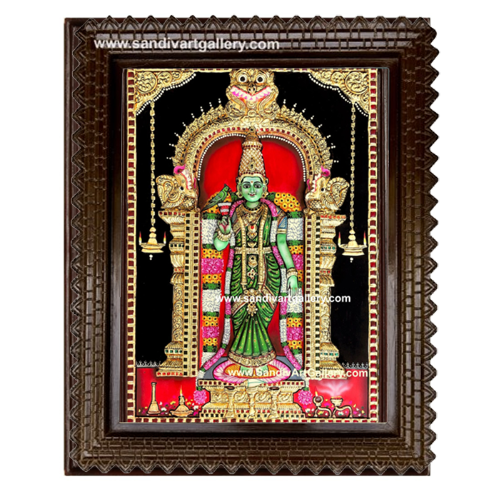Madurai Meenakshi Amman 3D Embossed Tanjore Painting