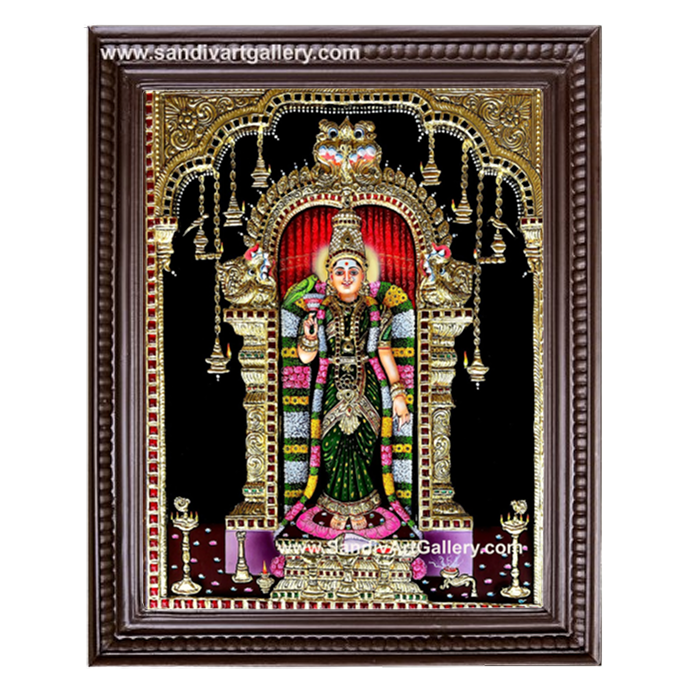 Meenakshi Amman 3D Embossed Tanjore Painting