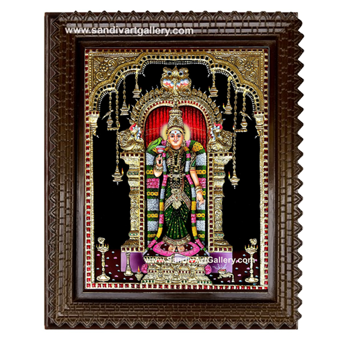 Meenakshi Amman 3D Embossed Tanjore Painting