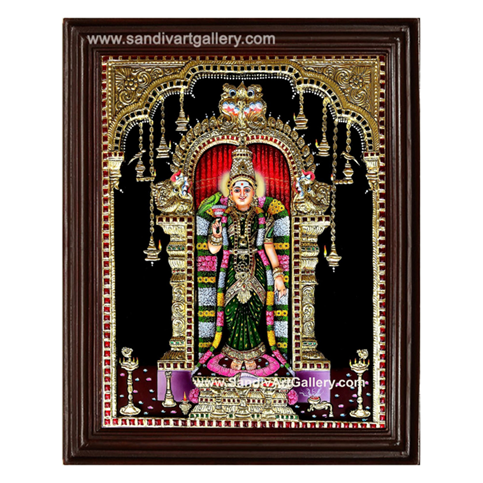 Meenakshi Amman 3D Embossed Tanjore Painting