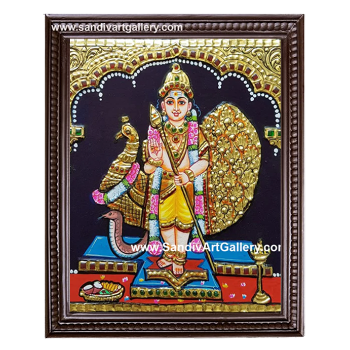 Murugar with Peacock Tanjore Painting