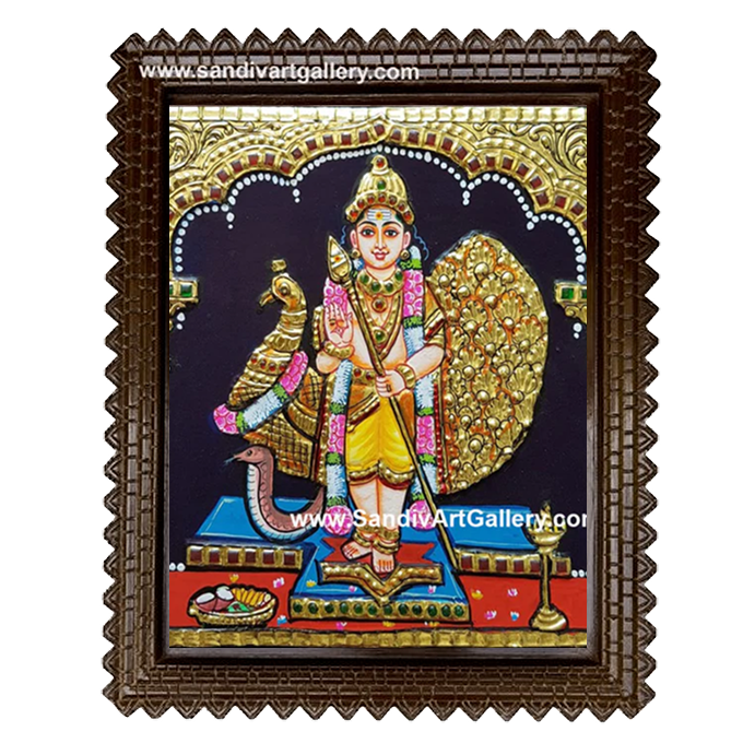 Murugar with Peacock Tanjore Painting