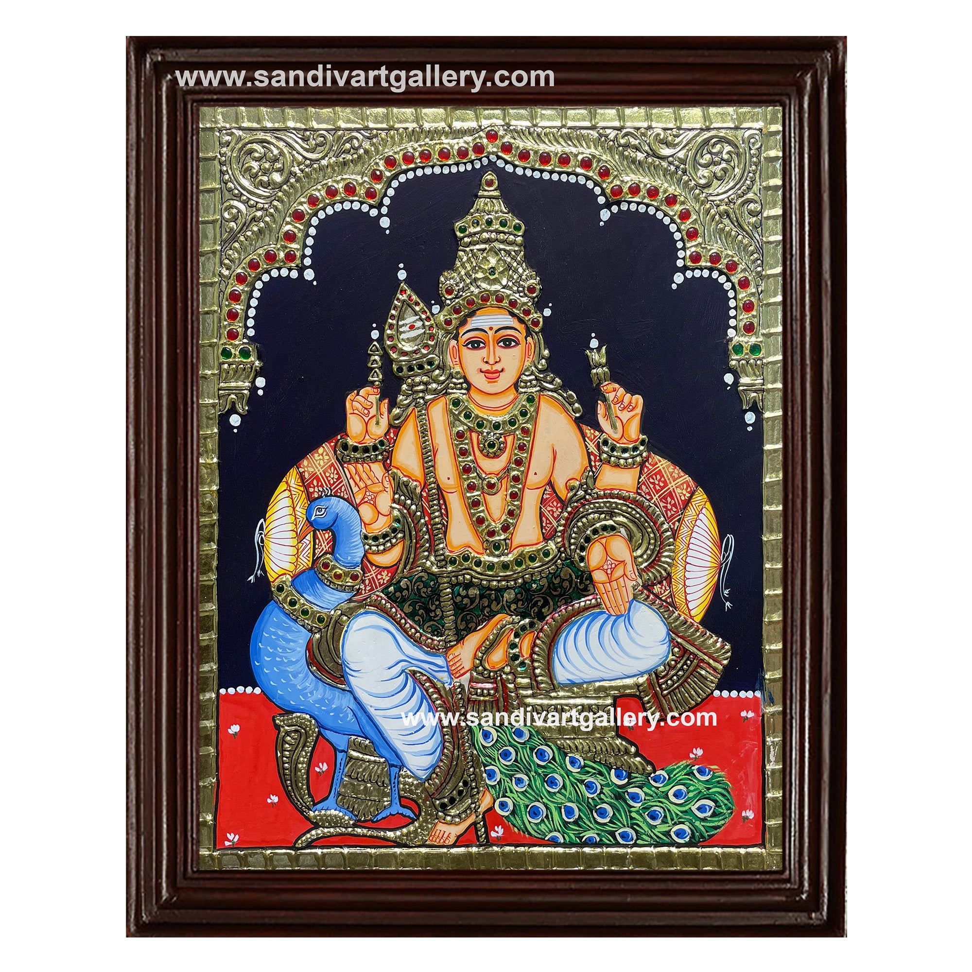 Subramanya Swamy with Peacock Tanjore Painting