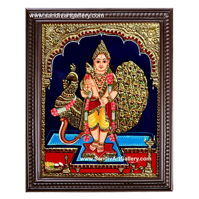 Subramanya Swamy with Peacock Tanjore Painting