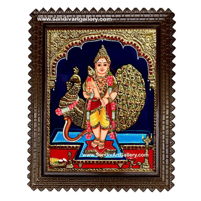 Subramanya Swamy with Peacock Tanjore Painting