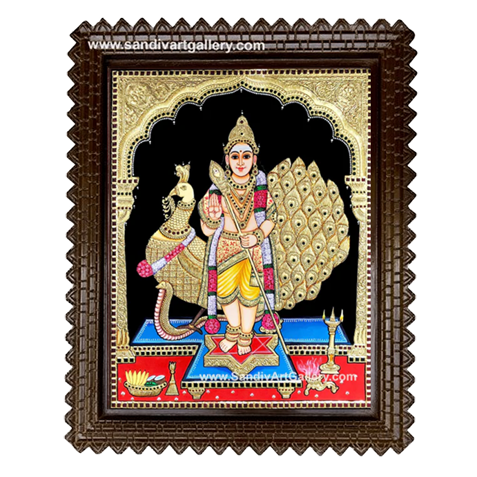 Murugan with Peacock Tanjore Painting 1