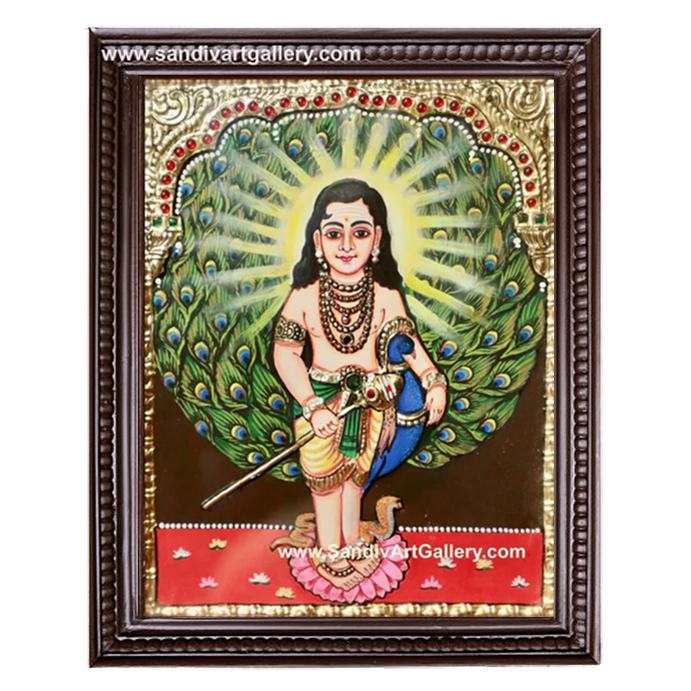 Murugan with Peacock Tanjore Painting