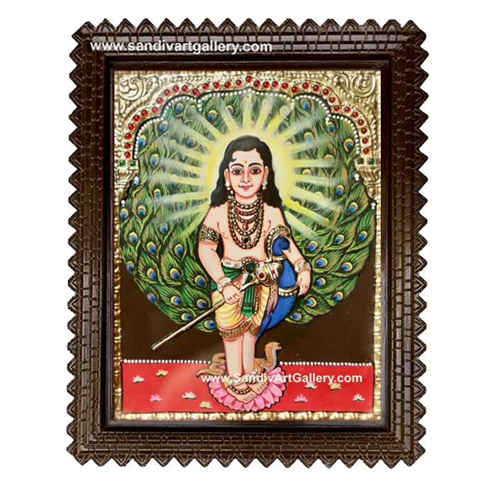 Murugan with Peacock Tanjore Painting