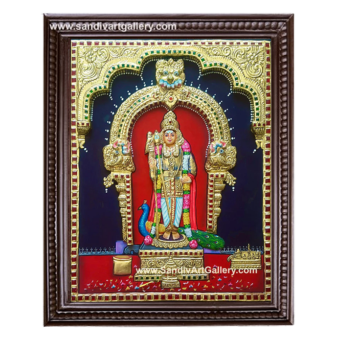 Palani Raja Alankara Murugan 3D Embossed Tanjore Painting
