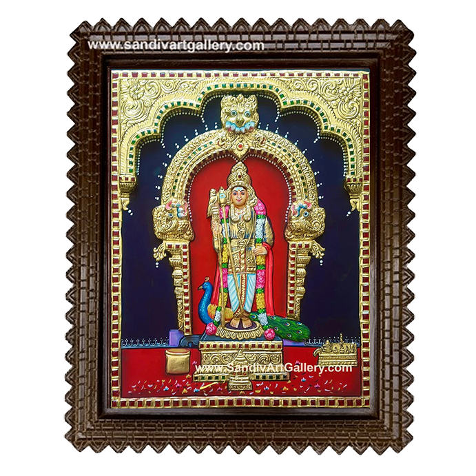 Palani Raja Alankara Murugan 3D Embossed Tanjore Painting