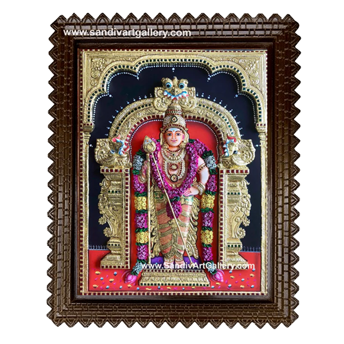 Murugan 3D Embossed Tanjore Painting with Special Garland Work