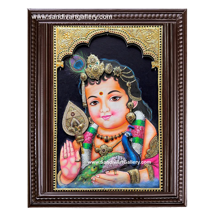 Bala Murugan 3D Embossed Tanjore Painting