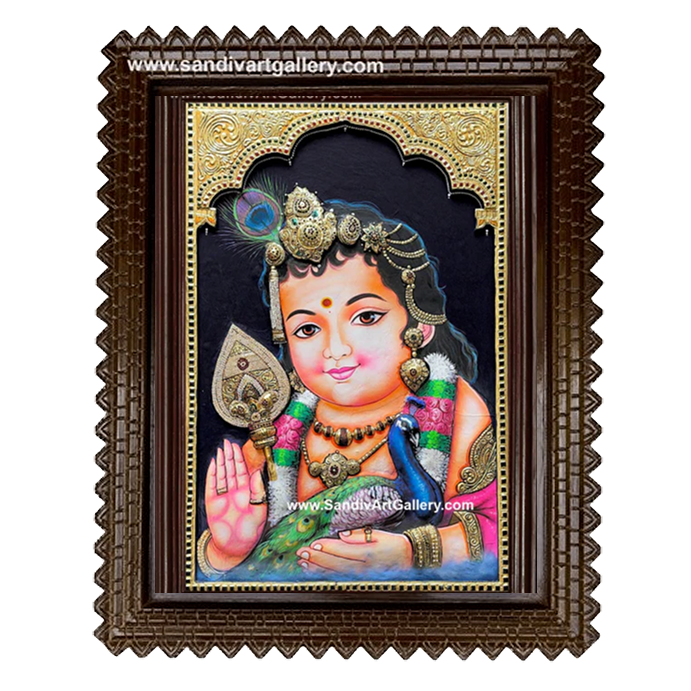 Bala Murugan 3D Embossed Tanjore Painting