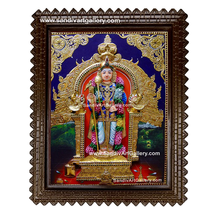 Palani Raja Alankara Murugan 3D Embossed Tanjore Painting with Special Garland Work